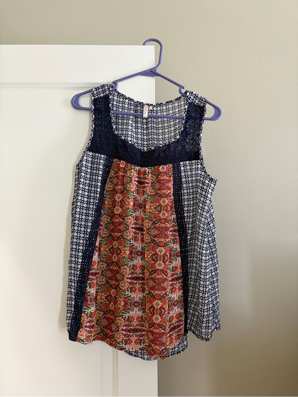 Red Camel Navy Blue Multicolor Printed Tank Top